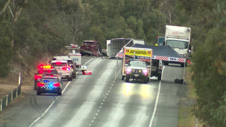 The five-vehicle crash involved two cars and three trucks. (ABC News)