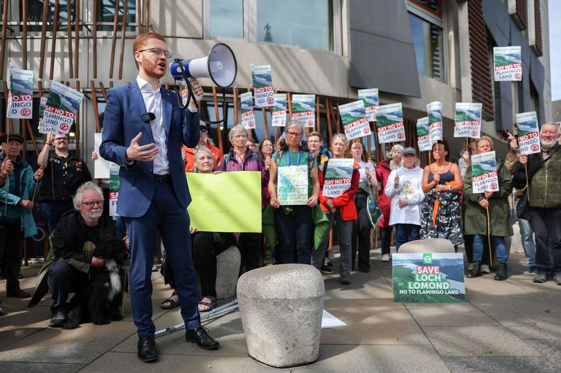 Ross Greer joined campaigners outside the Scottish Parliament to oppose Flamingo Land’s resort plan