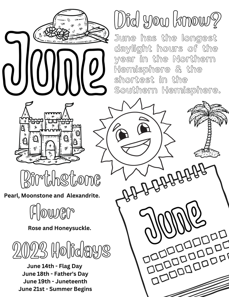 Free printable June word search