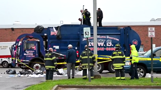 A person was spotted inside the back of the lorry when the truck stopped outside a school. Pic: WNBC