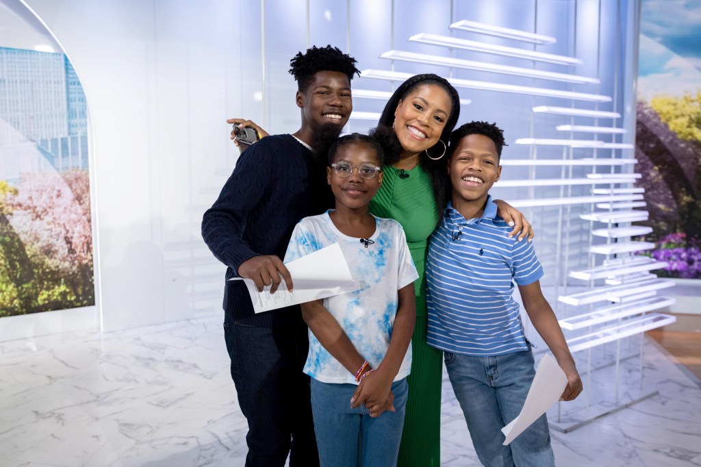 Sheinelle Jones with kids Kayin and twins Clara and Uche. Nathan Congleton/NBC via Getty Images