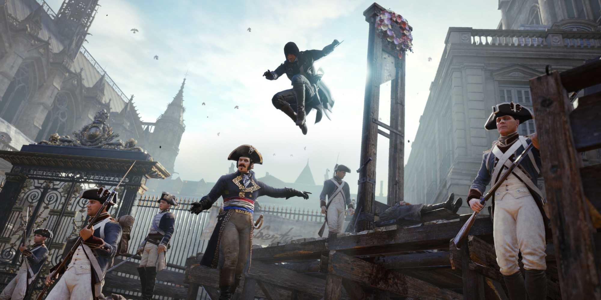 Arno Dorian Performing Air Assassination in Assassin's Creed Unity
