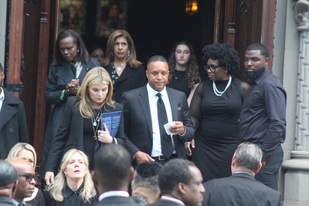 Jenna Bush Hager, Craig Melvin, Deborah Roberts and Hoda Kotb seen exiting the funeral. William Regan