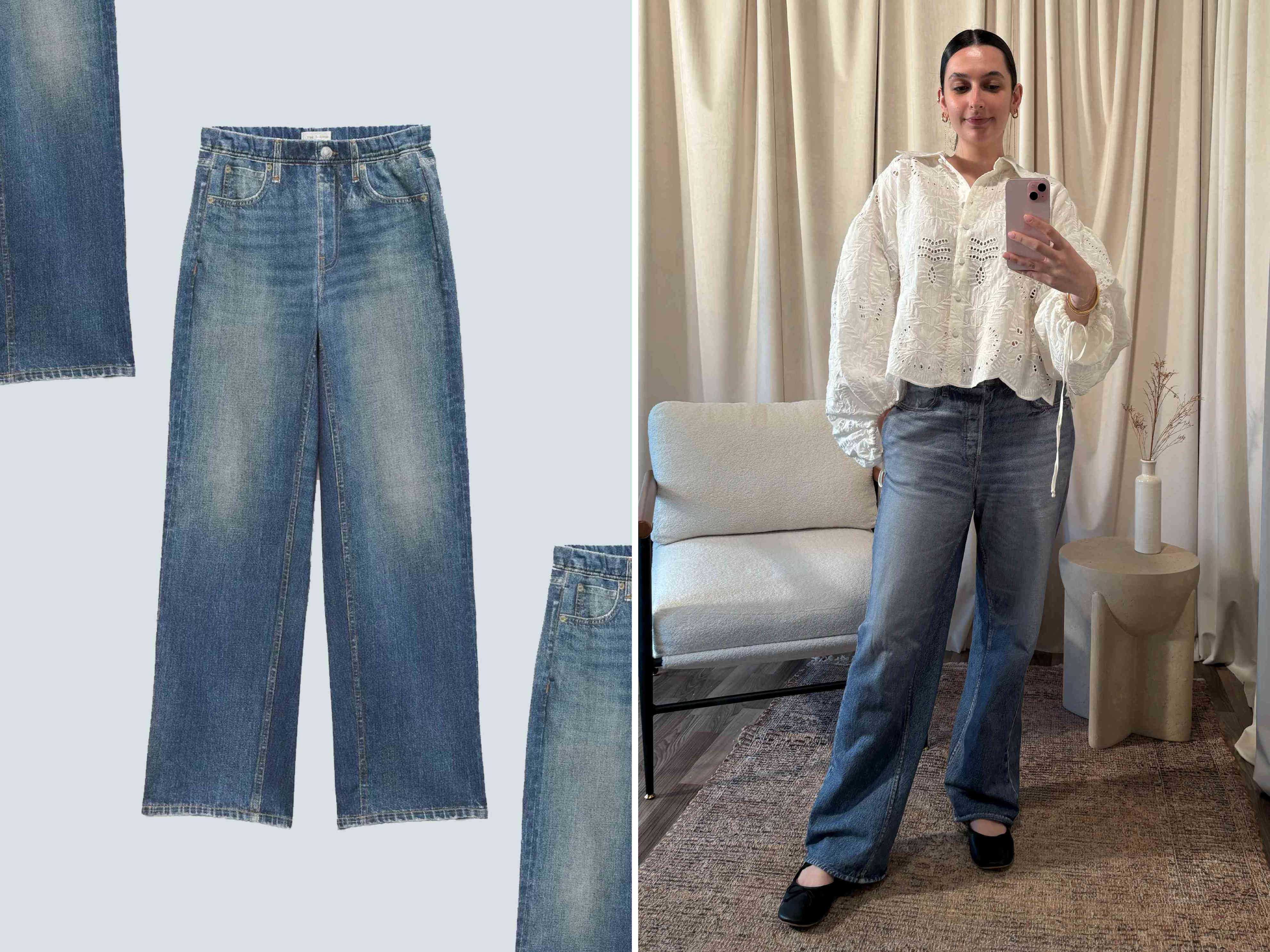 Women's Denim Fabric Print Vintage Soft Comfy Sweatpant Jeans Pants
