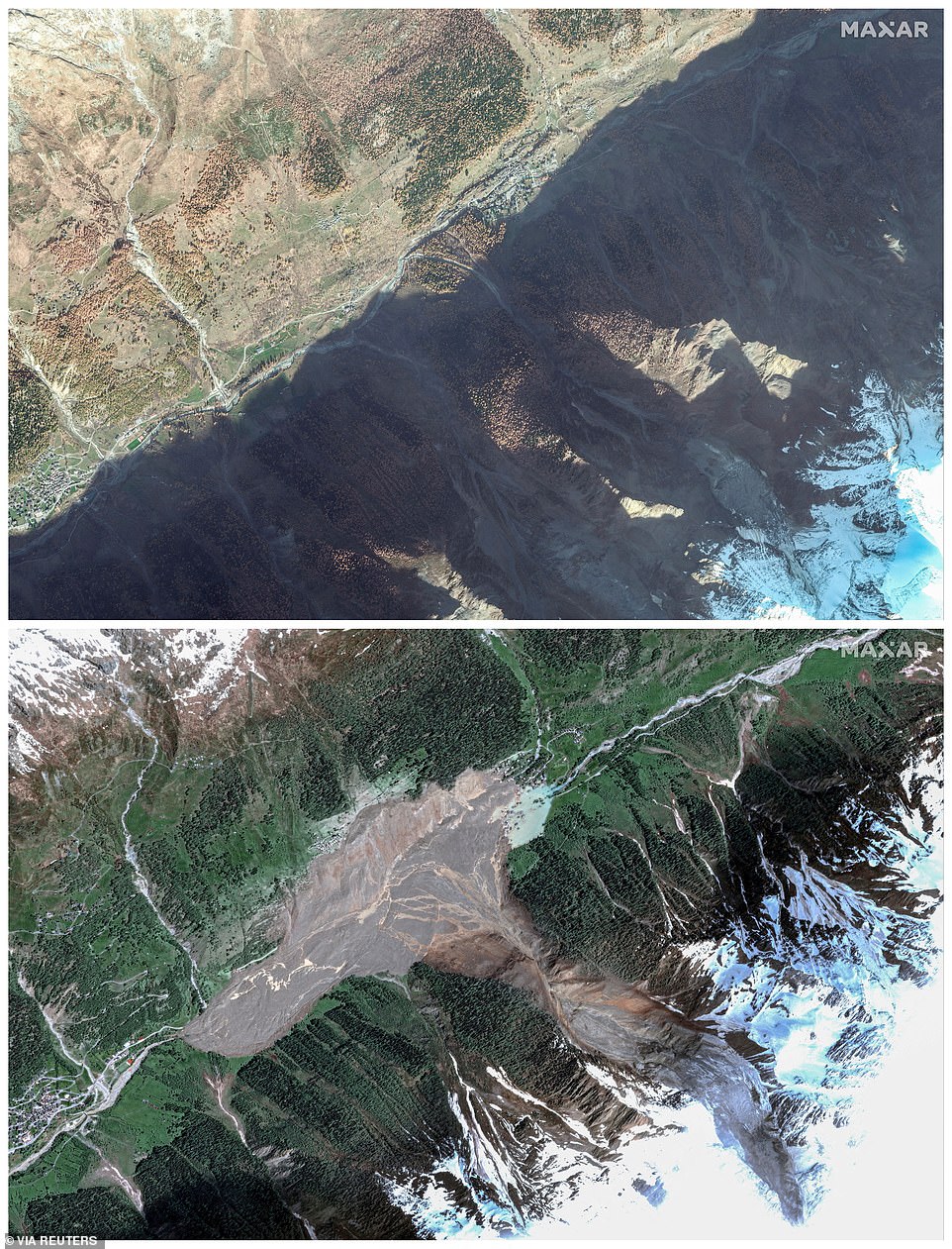 Satellite images show Swiss village wiped out by glacier collapse