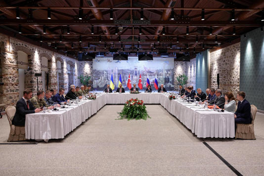 Delegationen der ukrainischen und der russischen Delegationen verhandelten bereits Mitte Mai unter Vermittlung der Türkei im Istanbuler Dolmabahce-Palast. Handout