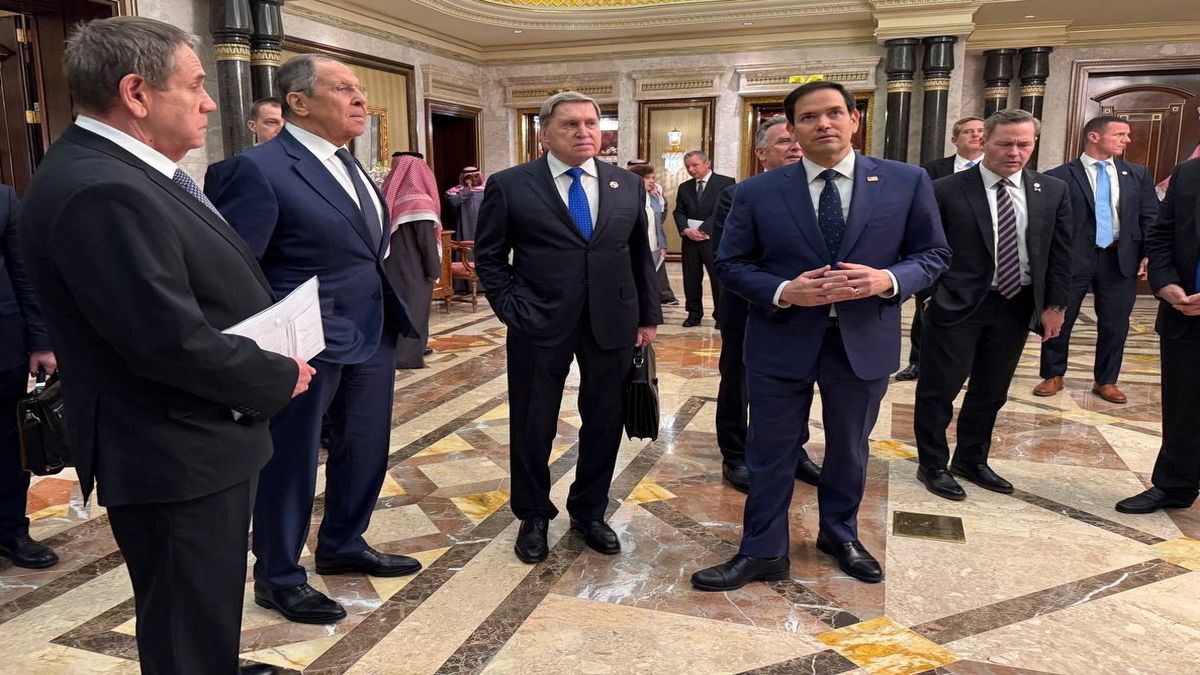 US Secretary of State Marco Rubio, Russian Foreign Minister Sergey Lavrov, Russian President Vladimir Putin's foreign policy advisor Yuri Ushakov and members of the delegations attend talks at Diriyah Palace in Riyadh, Saudi Arabia. Reuters