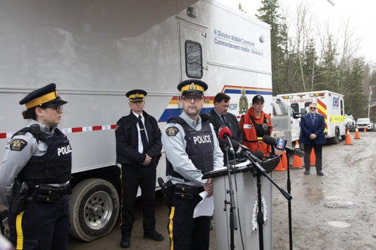 RCMP Staff Sgt. Curtis MacKinnon speaks to reporters in Lansdowne Station, N.S., about the search for six-year-old Lilly Sullivan and four-year-old Jack Sullivan, on Wednesday, May 7, 2025. THE CANADIAN PRESS/Ron Ward