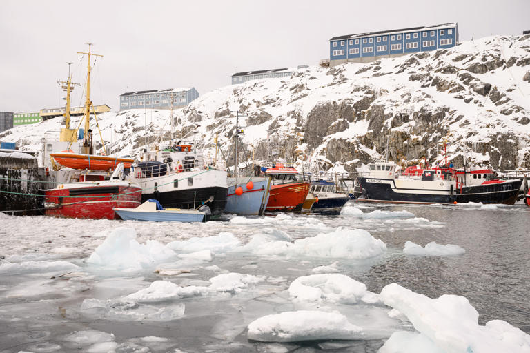 This image from March 29, 2025 shows fishing vessels in the harbor of Nuuk, Greenland.