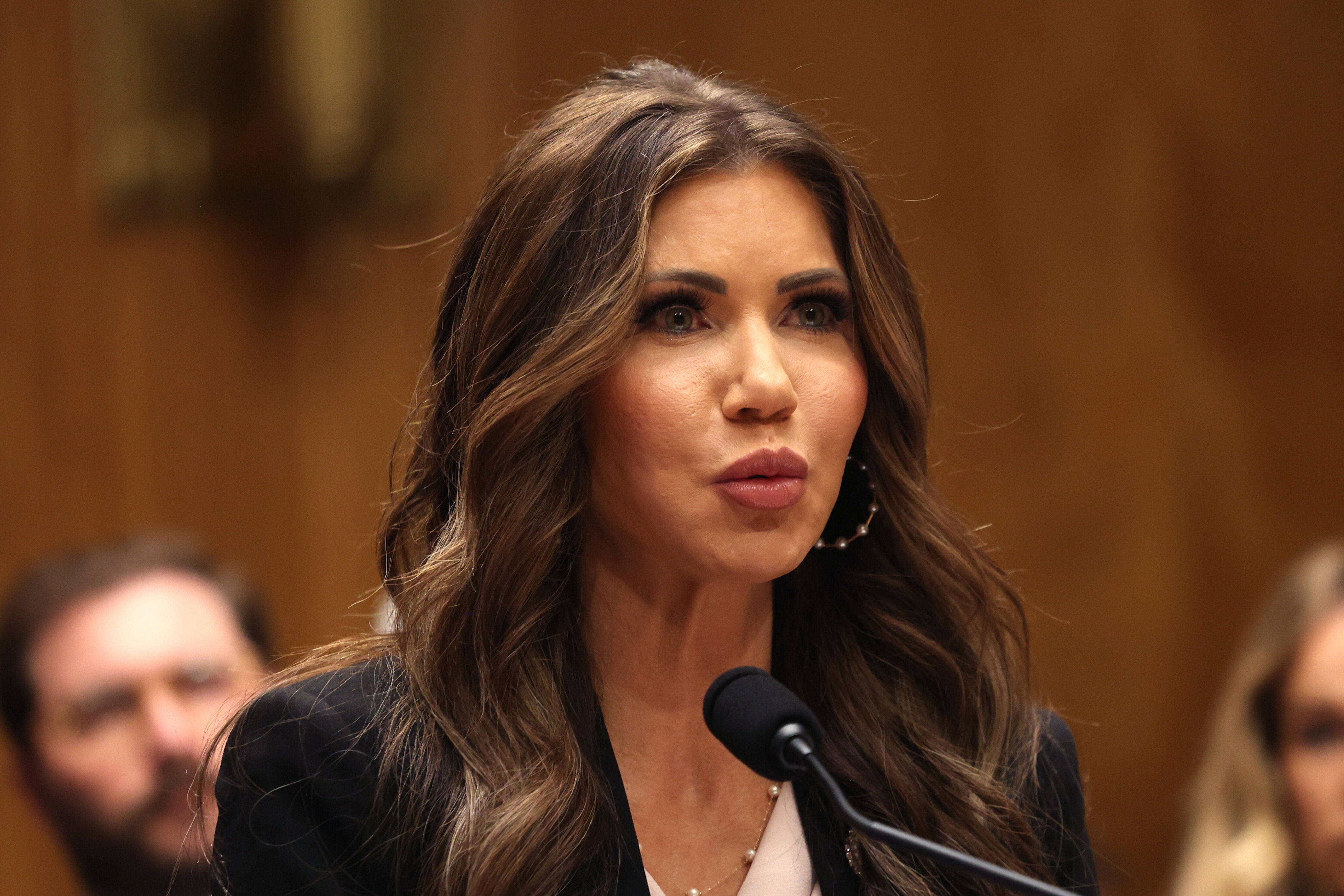 US Secretary of Homeland Security Kristi Noem testifies before a Senate Committee on Homeland Security and Governmental Affairs to examine the President's proposed budget request for fiscal year 2026 for the Department of Homeland Security, on Capitol Hill in Washington, DC, May 20, 2025. (Photo by Alex WROBLEWSKI / AFP) (Photo by ALEX WROBLEWSKI/AFP via Getty Images)      (Photo: ALEX WROBLEWSKI via Getty Images)