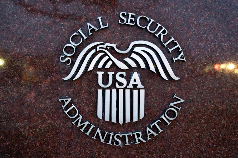 The seal of the US Social Security Administration outside the agency's headquarters in Woodlawn