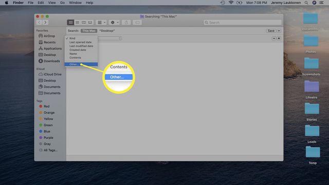 A screenshot of a Finder search settings on macOS.