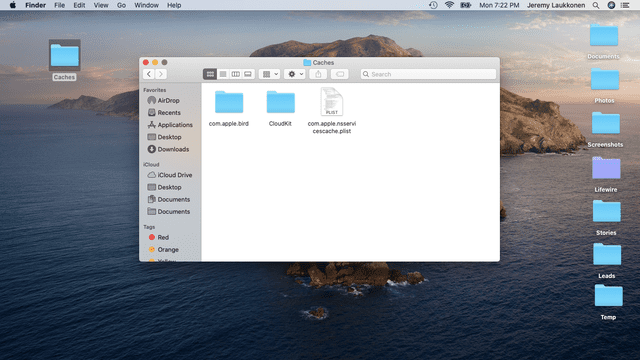 A screenshot of cache files repopulating on a Mac.