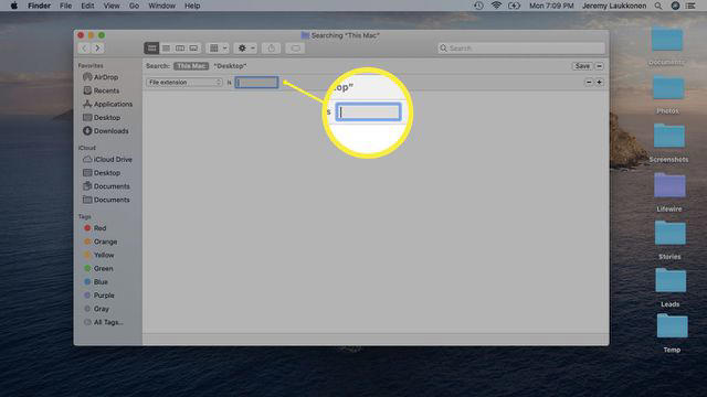A screenshot of a Finder search window on macOS.