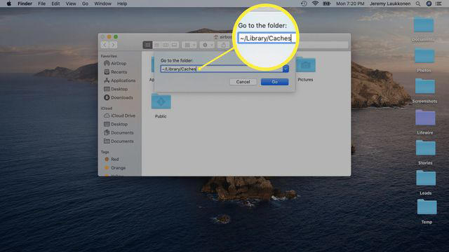 A screenshot of the go to folder function on macOS.