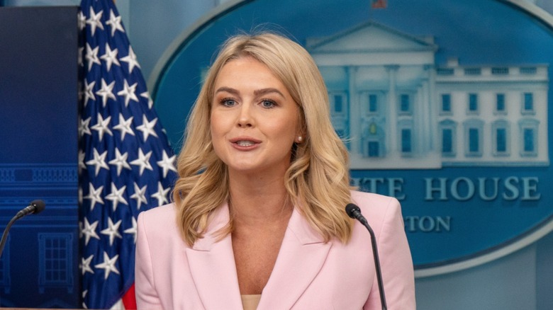 Karoline Leavitt at the podium during a White House Press Briefing (2025)