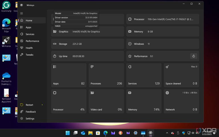 Shows GPU drivers on Wintoys home screen