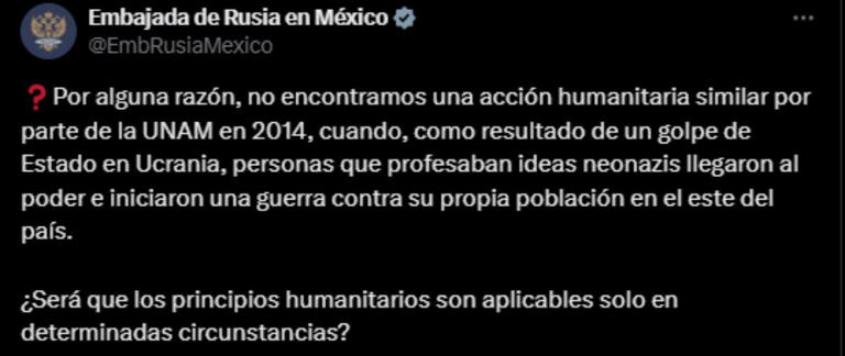 Embajada de Rusia critica a la UNAM por dar prótesis a soldado ucraniano;  cuestiona aplicación de "principios humanitarios"