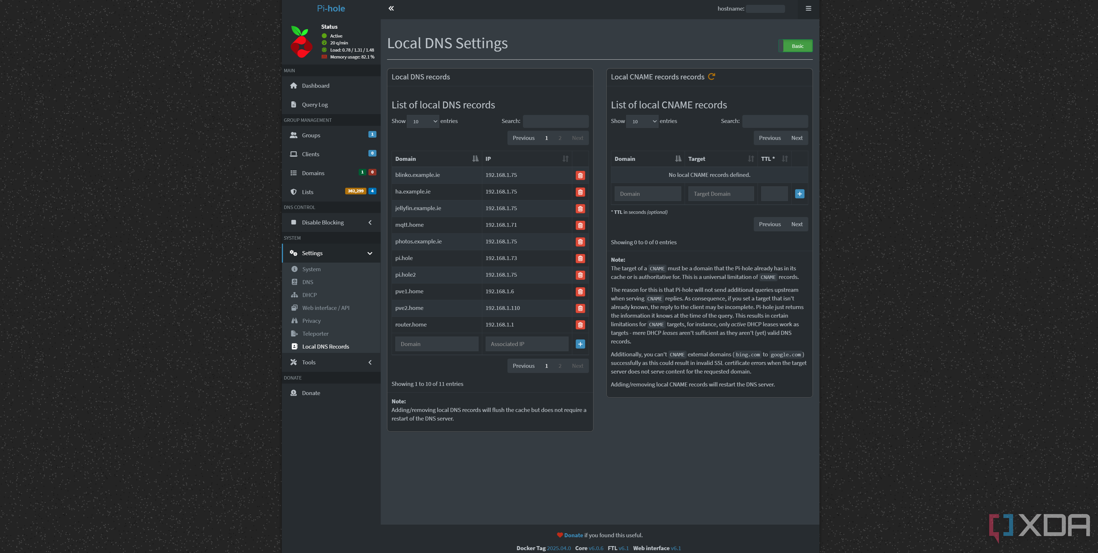 Local DNS overrides using a Pi-hole
