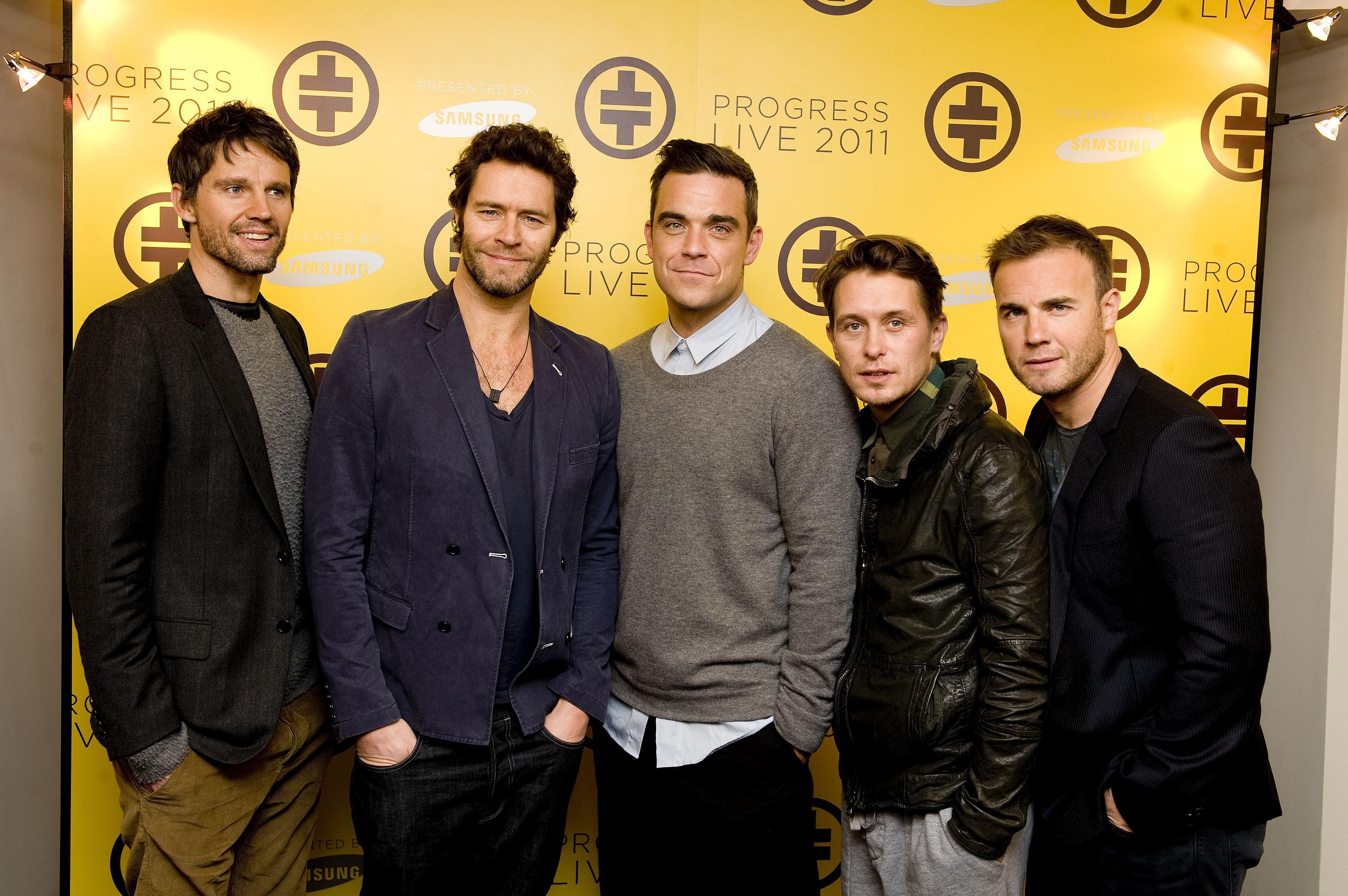 Jason Orange, Howard Donald, Robbie Williams, Mark Owen and Gary Barlow of Take That (Ian West/PA)