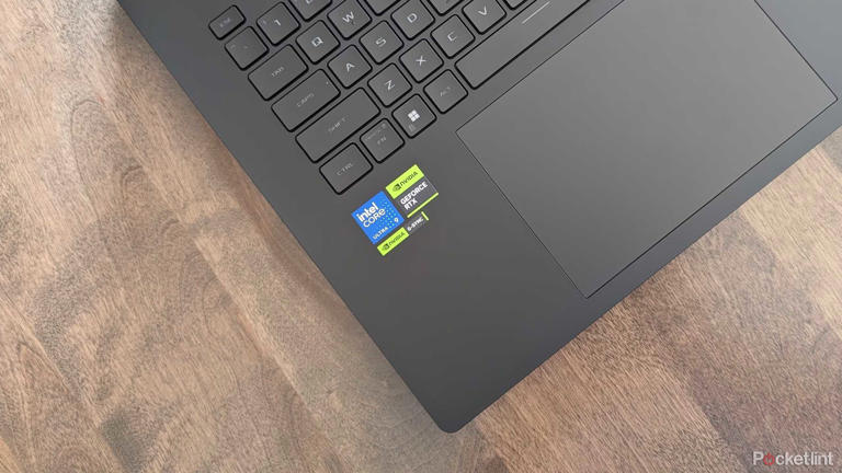 Intel and Nvidia stickers on Asus laptop.