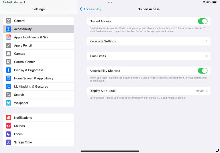 Turn on Guided Access in the Accessibility section of the Settings app to prevent other people from accessing your iPad