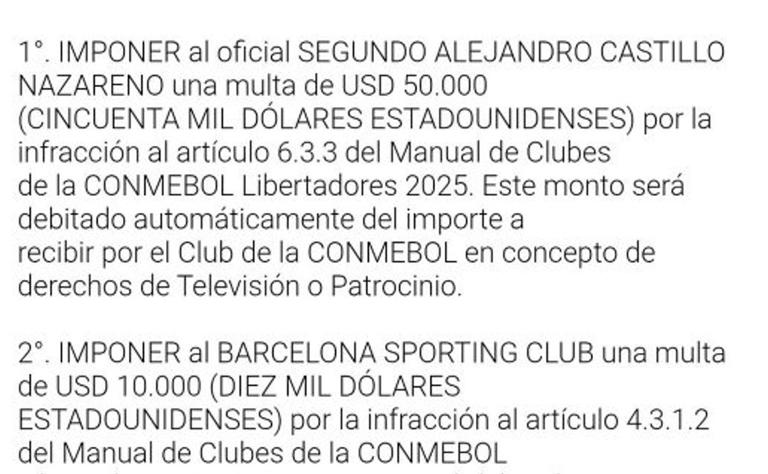 La multa de 50 mil dólares que impuso CONMEBOL a Segundo Castillo por su look ante River en Copa Libertadores