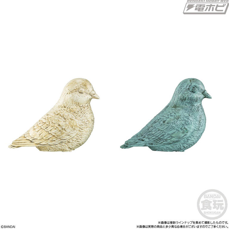 鳩を様々なカラーで収録した食玩ソフビフィギュア「てのり