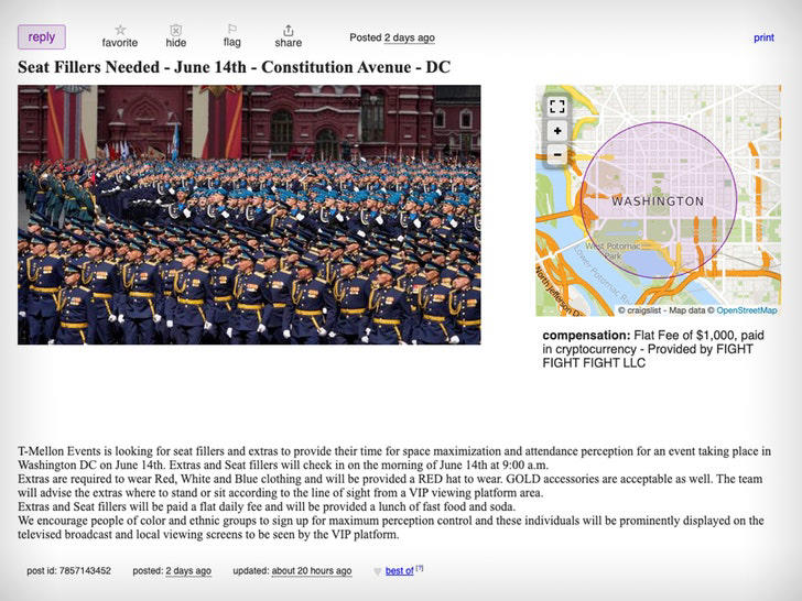 Craigslist Ad for Trump Military Parade Seat Fillers Is a Hoax White