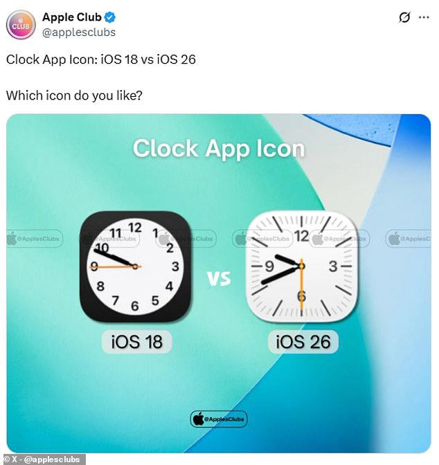 On X, @applesclubs posted a comparison of the old and new Clock app icons and asked which one people preferred
