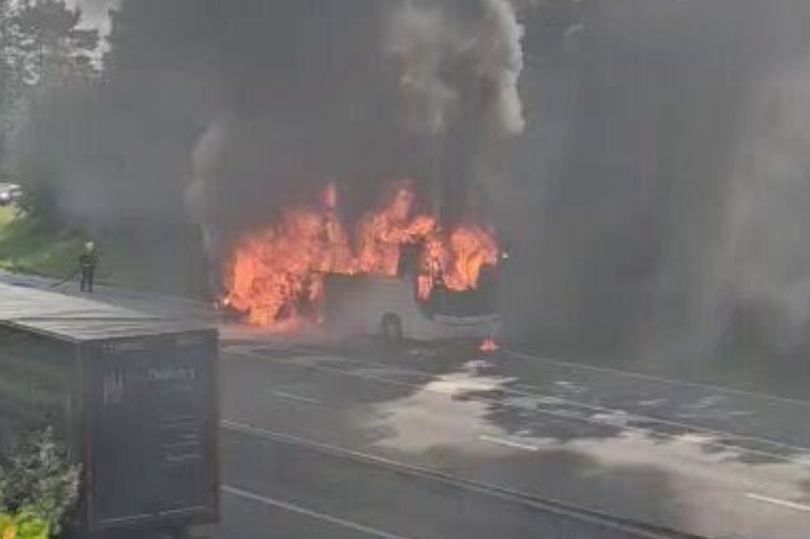 VIDEO Coach engulfed in flames after A19 crash with 'multiple patients