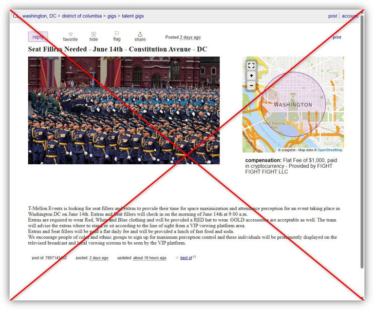Craigslist post seeking military parade attendees is #39 fake #39 : White House
