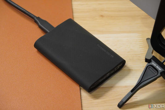 The Samsung T9 Portable SSD on a desk.