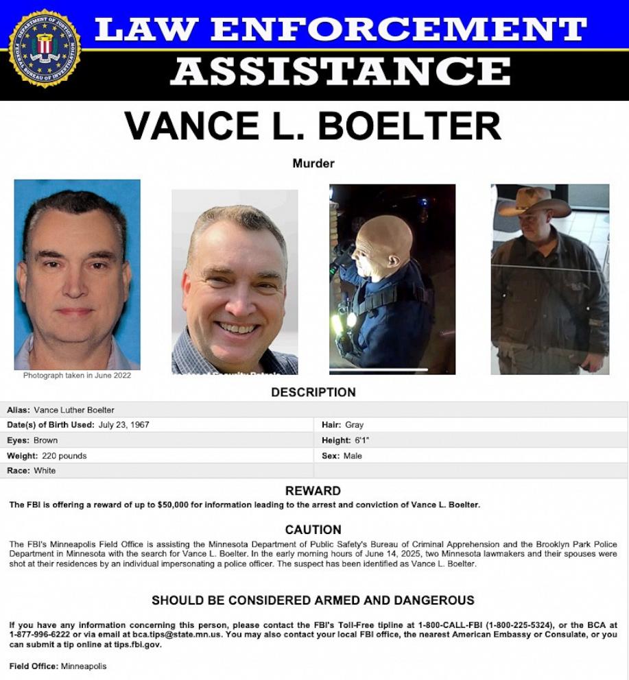 Authorities said they've identified 57-year-old Vance Boelter as a person of interest.