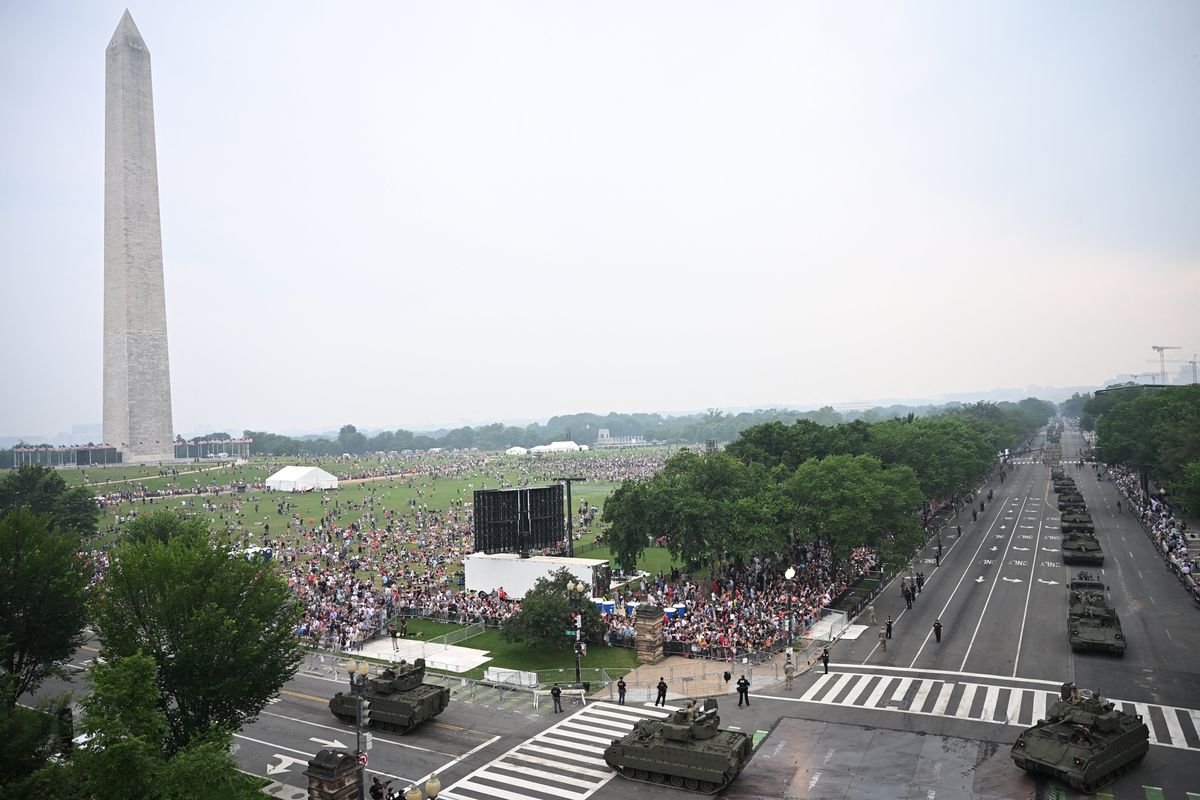 Trump's birthday military parade in pictures: Soldiers march and tanks ...