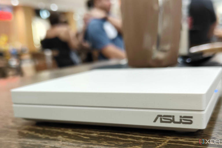 a travel router on a table in an airport
