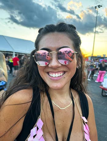 reviewer wearing the sunglasses