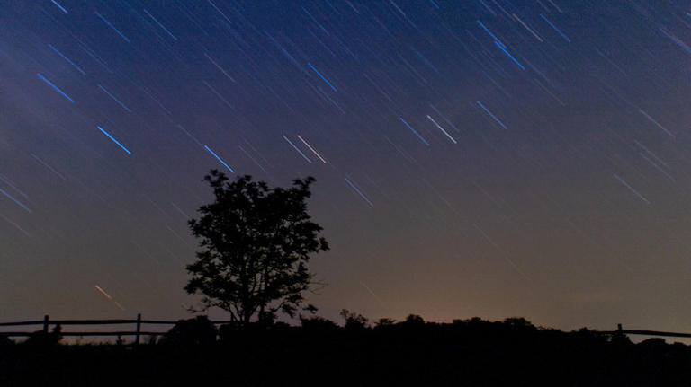 Long exposure of the night sky at Indian Cave State Park in Nebraska showing shooting stars