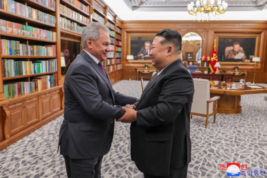 North Korean leader Kim Jong Un meeting with Secretary of the Russian Security Council Sergei Shoigu in Pyongyang (EPA)