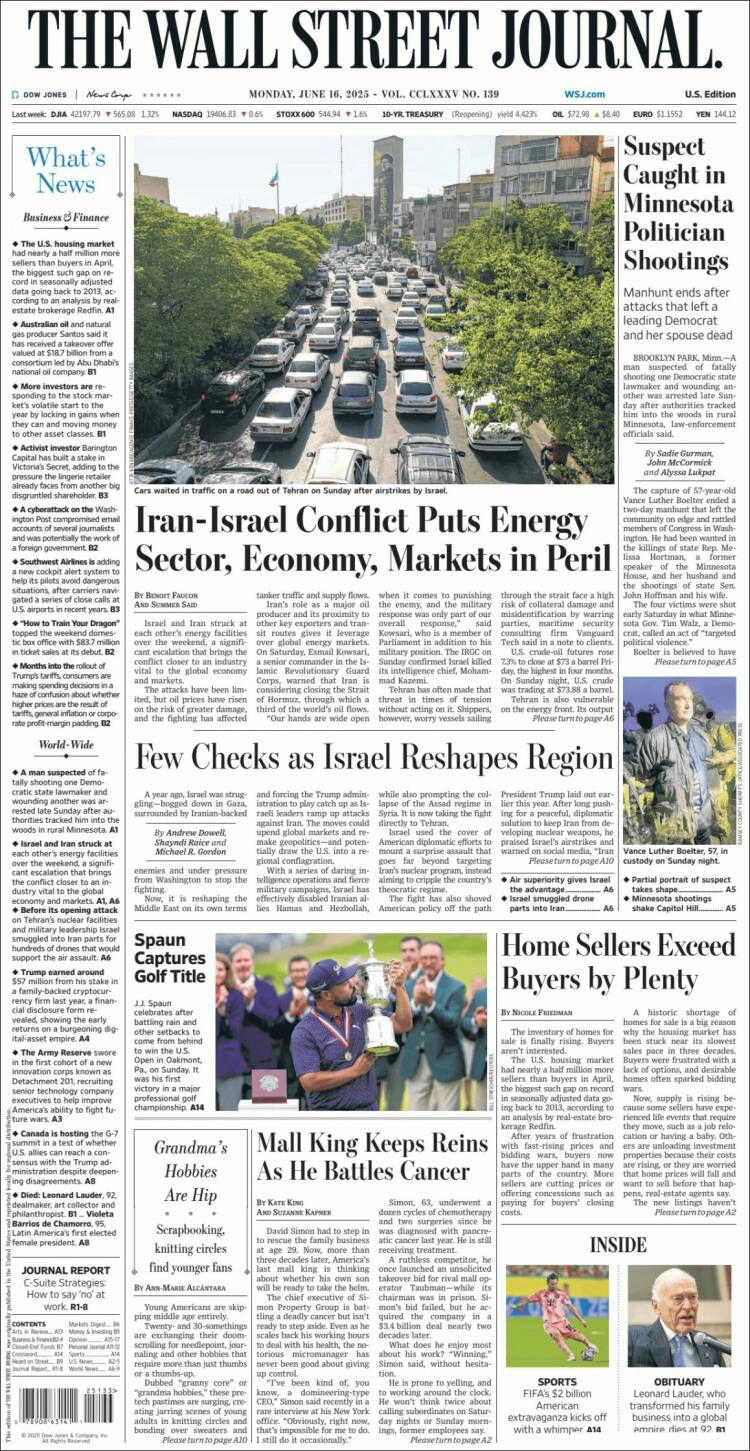 Newspaper headlines from around the world Monday, 16 June 2025(00)