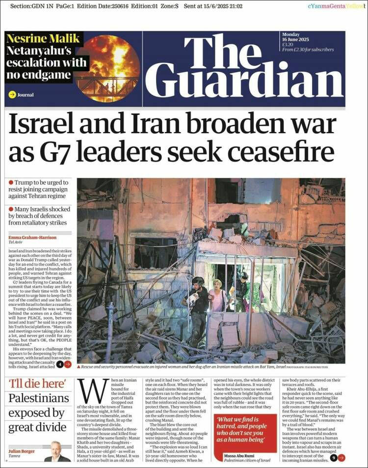 Newspaper headlines from around the world Monday, 16 June 2025