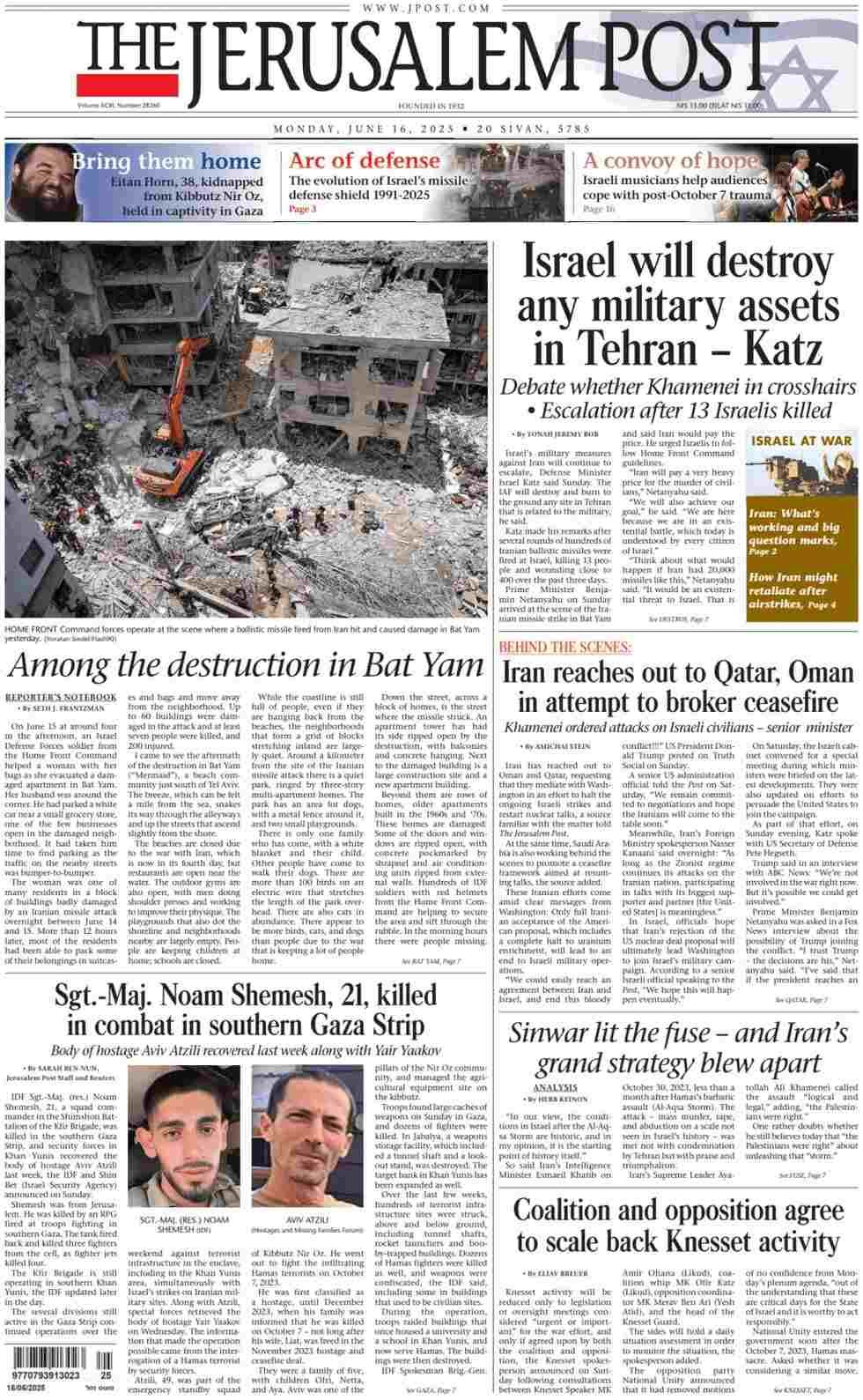Newspaper headlines from around the world Monday, 16 June 2025