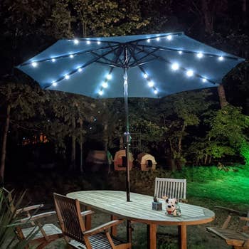 umbrella at night with lights underneath it