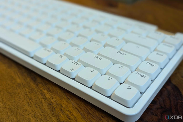 Close-up of a white low-profile mechanical keyboard