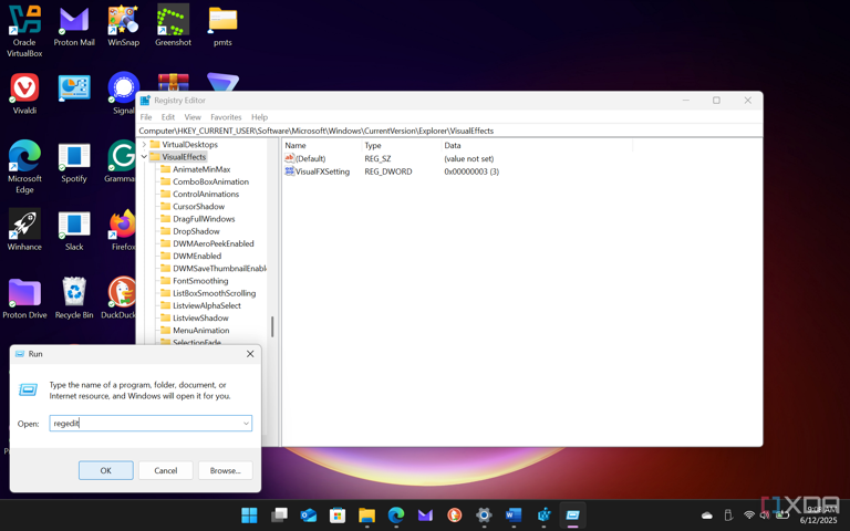 Shows launch Regedit from Run dialog