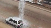 Free car wash: Rainwater gushes from Karnataka flyover 15 days after