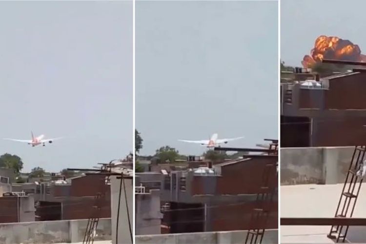 Potongan video yang direkam oleh Aryan Asari beberapa detik sebelum dan saat pesawat Air India jatuh, Kamis (12/6/2025).
