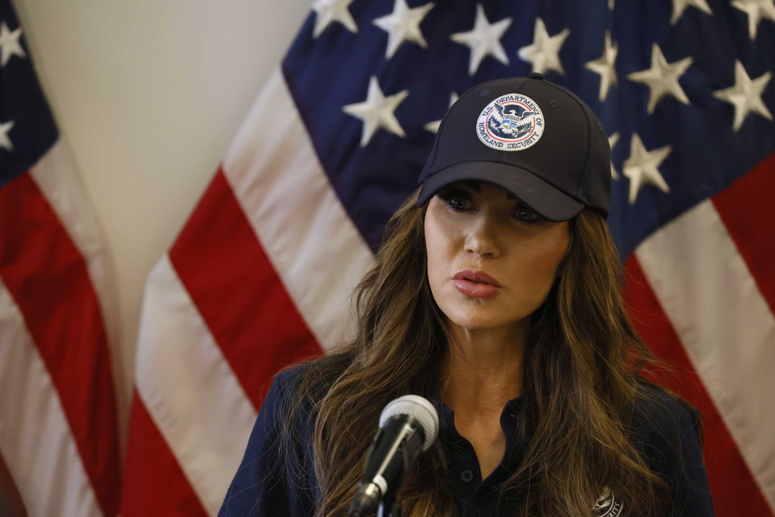 Homeland Security Secretary Kristi Noem holds a news conference regarding the recent protests in Los Angeles on Thursday, June 12, 2025