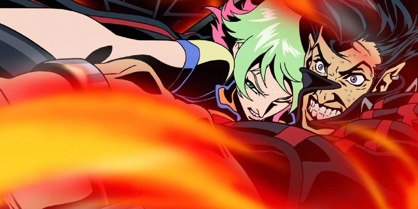 JP and Sonoshee racing to the finish line in the Redline anime movie