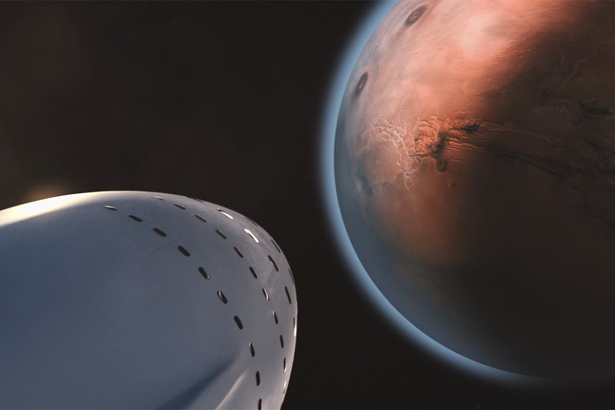 SpaceX shuttle pointing at Mars